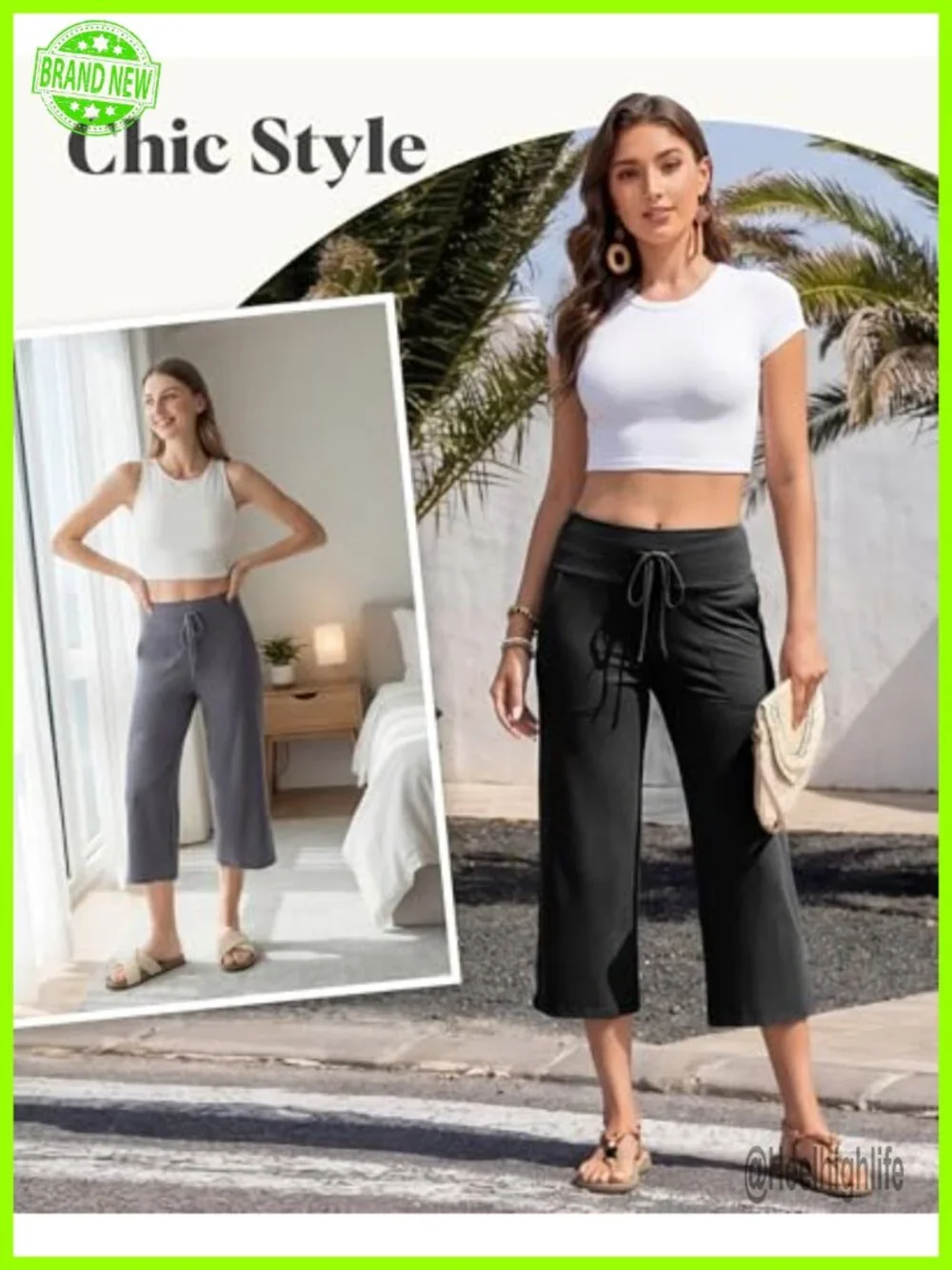 Wide Leg Capri Pants for Women High Waisted Lounge Pants with Pockets Summer